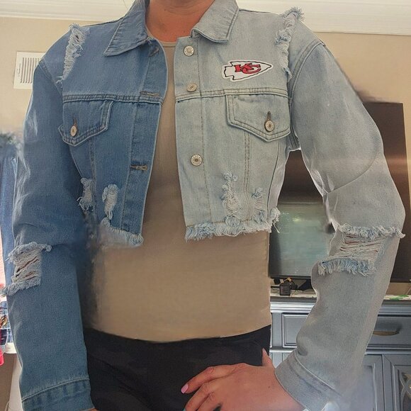 Kelce KC Chiefs 2 tone Jean Jacket - Picture 3 of 4
